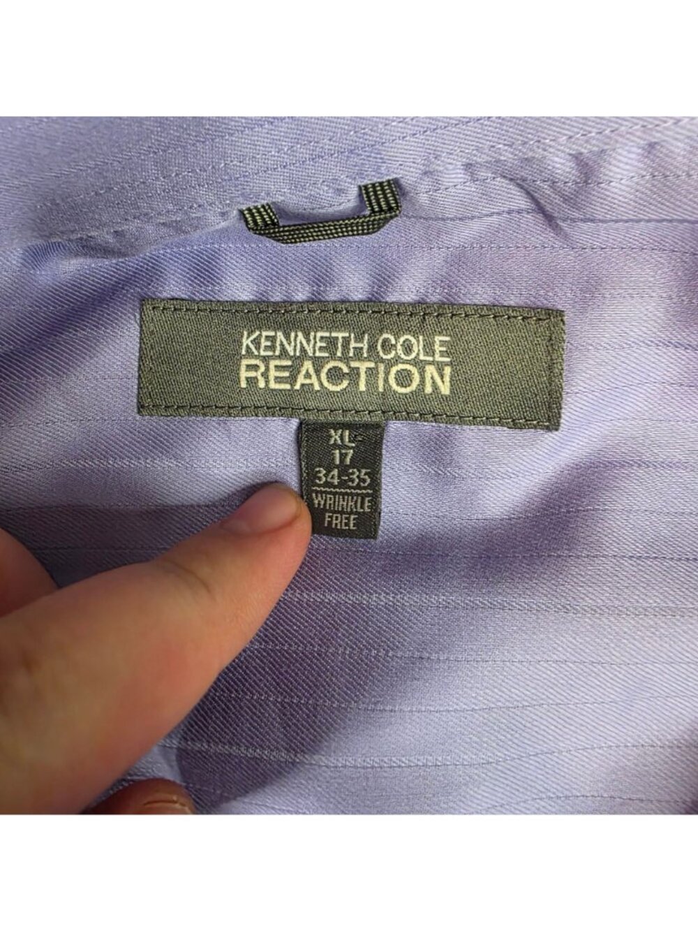 Kenneth Cole Reaction Mens Lavender Striped Wrinkle-Free Dress Shirt XL 17 34-35 - Picture 4 of 11